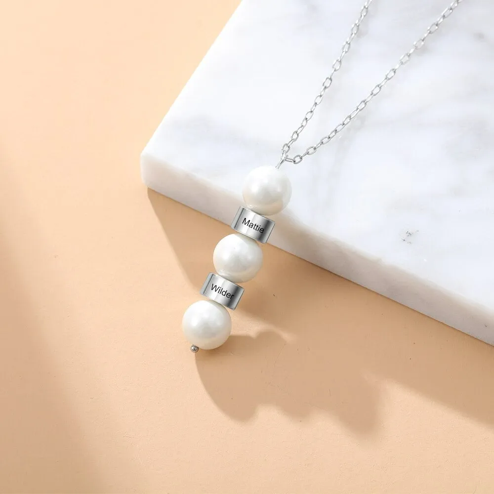 Personalized Engraved 2 Names Pearl Necklace