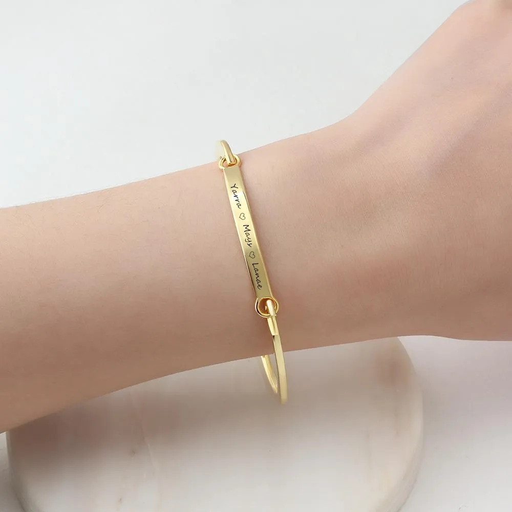 Personalized Fashion ID Bracelets with Name Engraving & 2 Color Options, Customize Bangles for Women