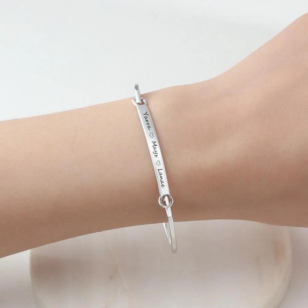 Personalized Fashion ID Bracelets with Name Engraving & 2 Color Options, Customize Bangles for Women