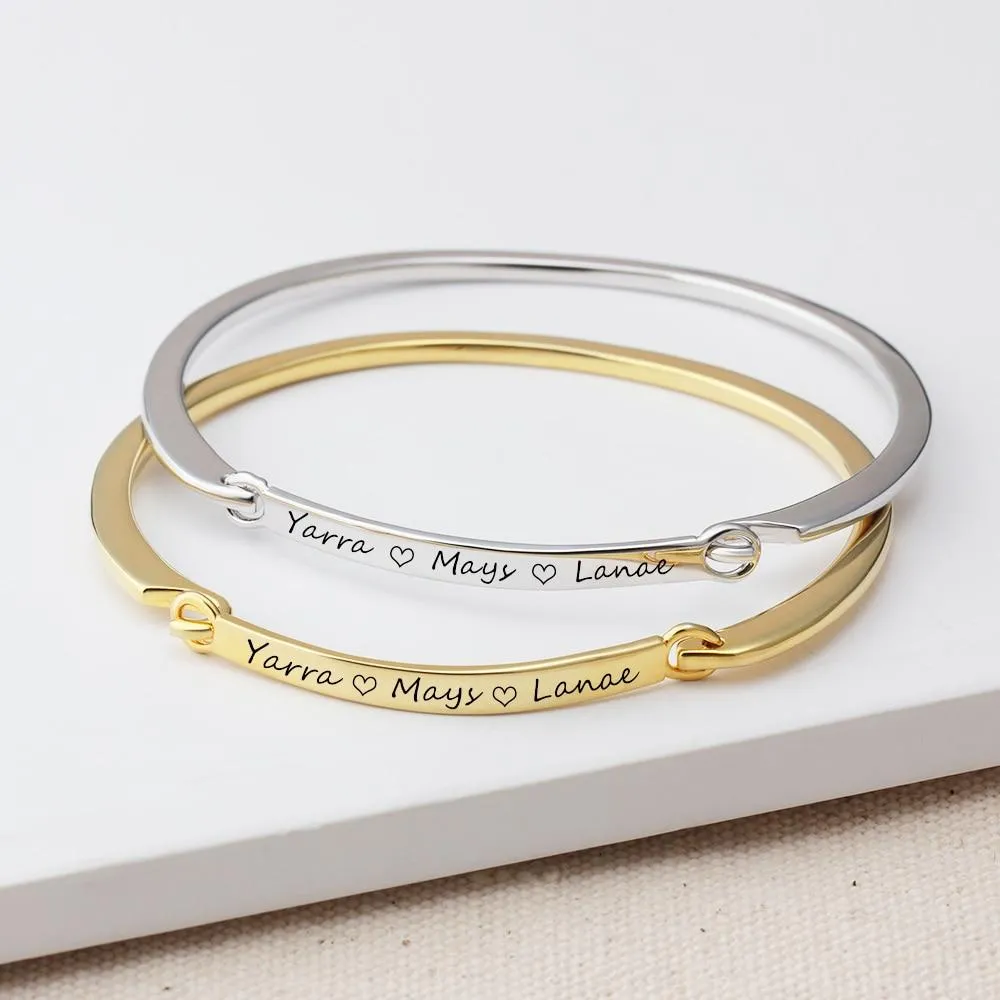 Personalized Fashion ID Bracelets with Name Engraving & 2 Color Options, Customize Bangles for Women