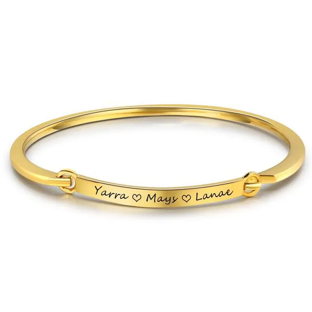 Personalized Fashion ID Bracelets with Name Engraving & 2 Color Options, Customize Bangles for Women