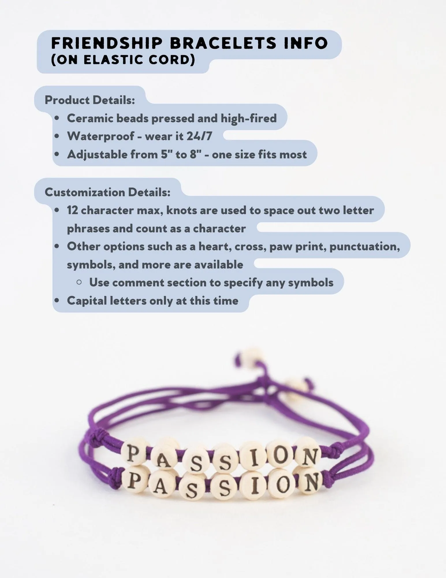 Personalized Friendship Bracelets on Elastic Band