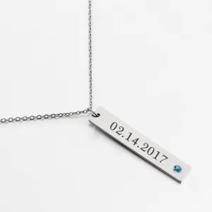 Personalized Stainless Steel Necklace with Engrave Name Bar & Birthstone Pendant