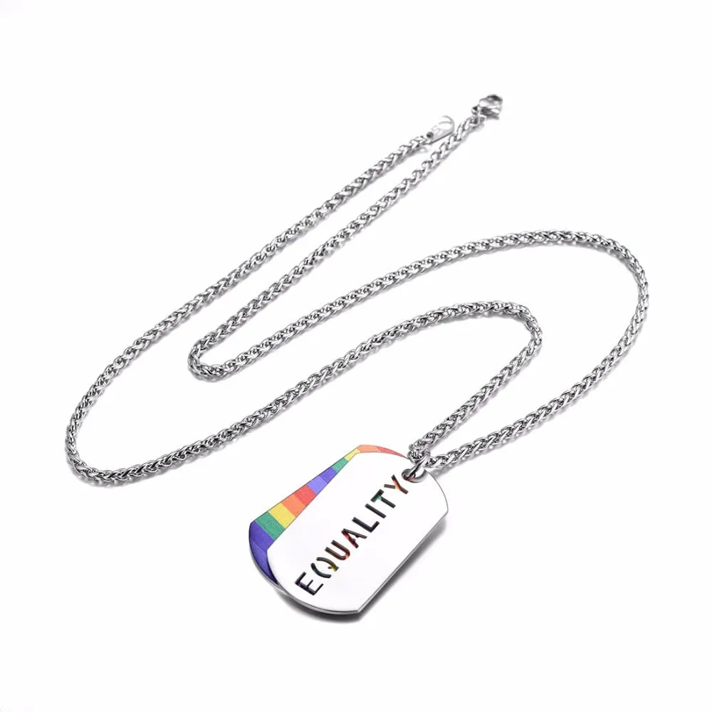 Personalized Stainless Steel Rainbow Dog Tag Pendant Necklace for Men Women Double Layer Equality