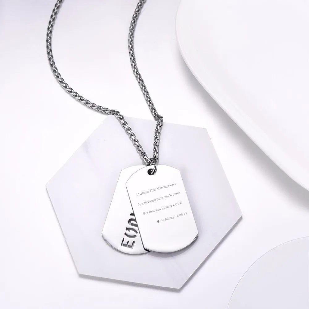 Personalized Stainless Steel Rainbow Dog Tag Pendant Necklace for Men Women Double Layer Equality