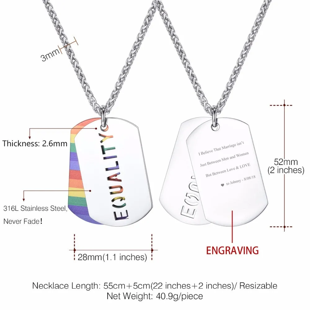 Personalized Stainless Steel Rainbow Dog Tag Pendant Necklace for Men Women Double Layer Equality