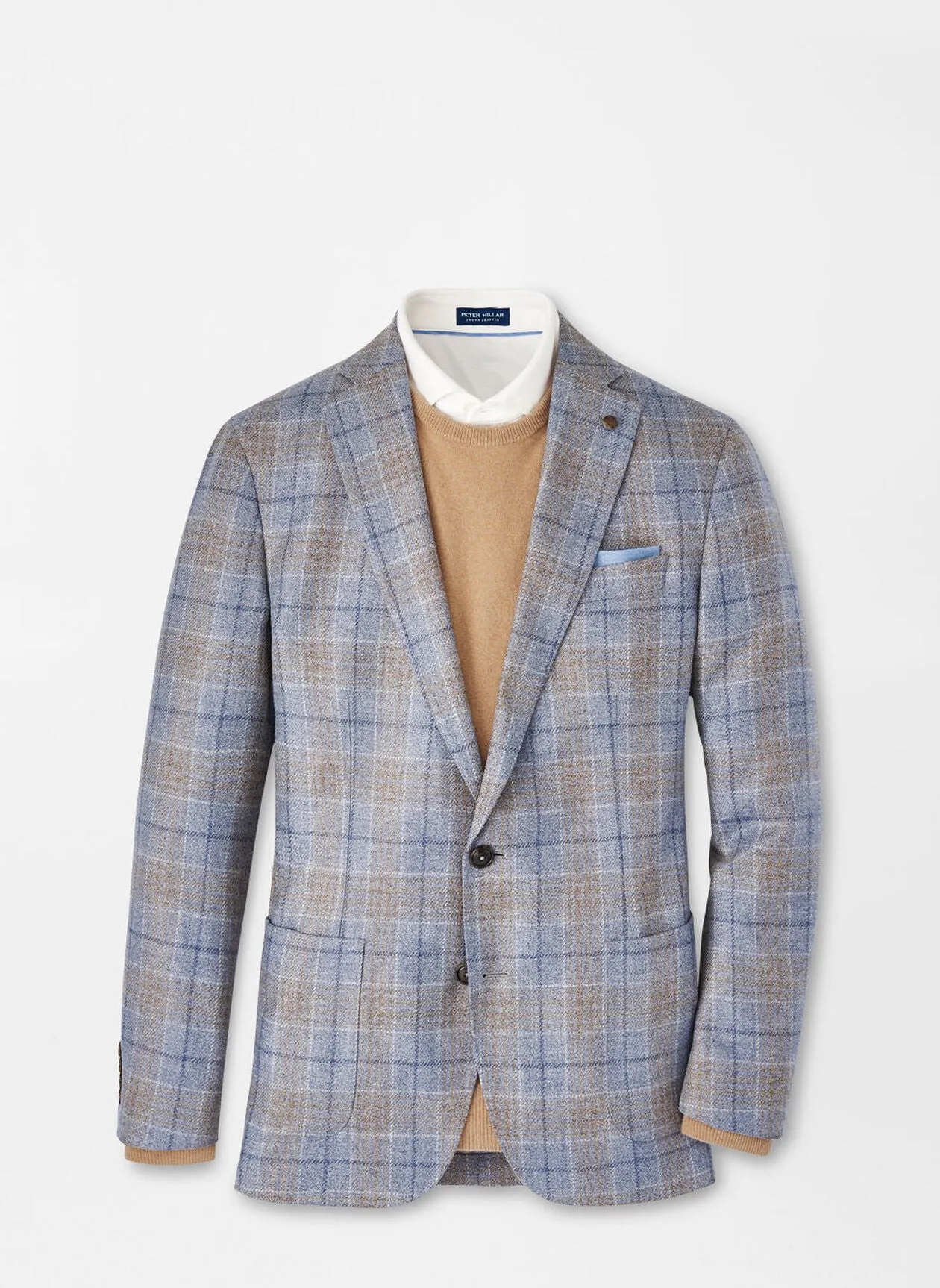 Peter Millar Mens Tailored Fit Callan Plaid Soft Jacket - BLUE PEARL