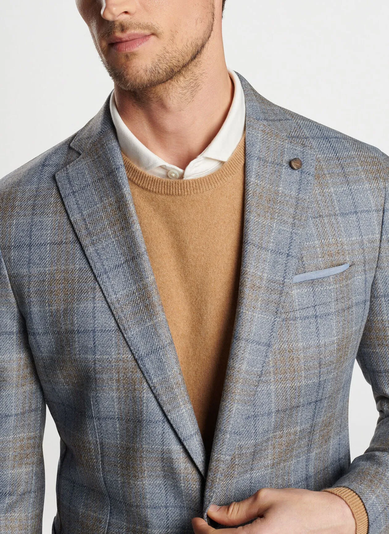 Peter Millar Mens Tailored Fit Callan Plaid Soft Jacket - BLUE PEARL