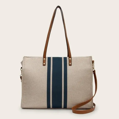 'Phoebe' Striped Laptop Tote Bag
