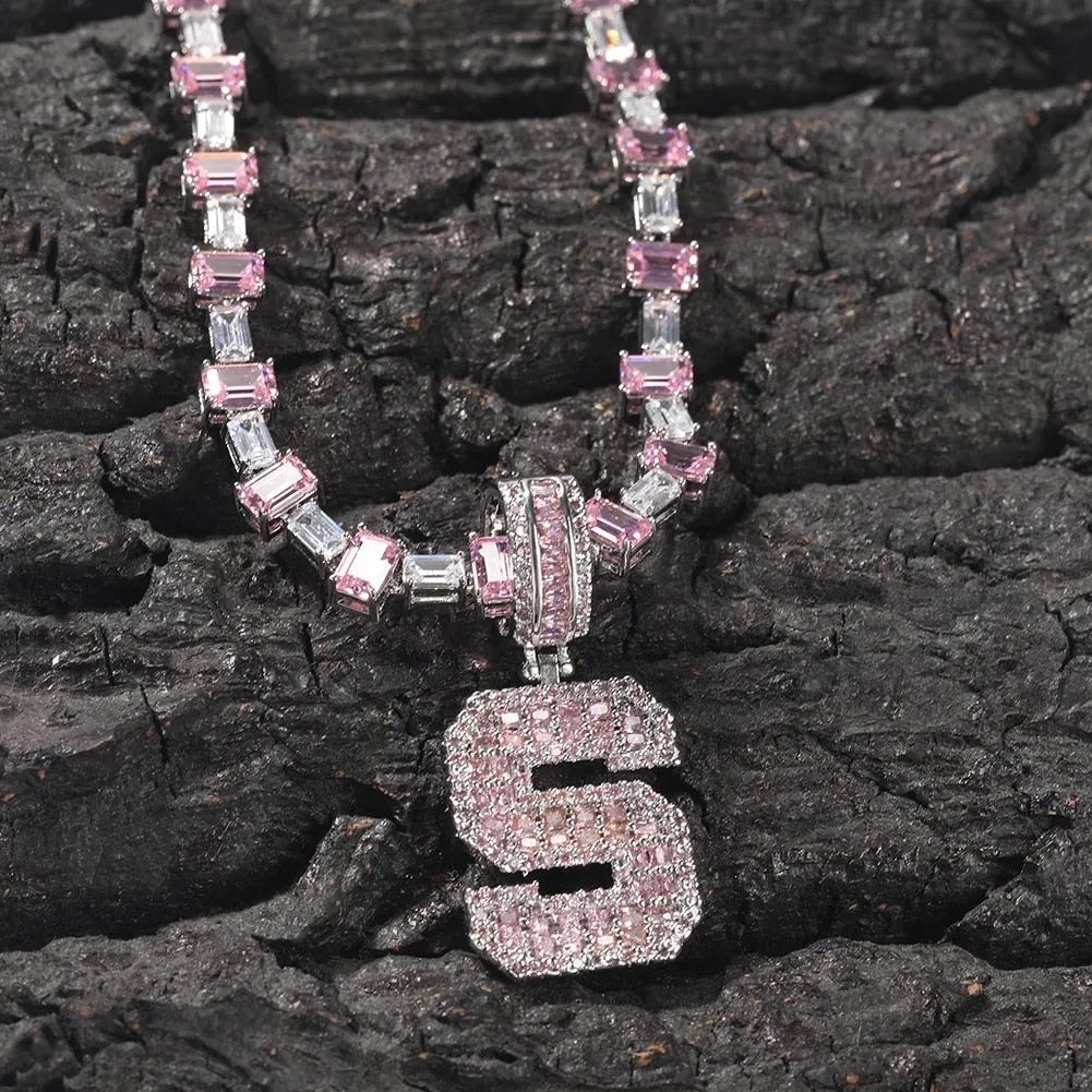 Pink Baguette Letters Custom Name Necklace Pendant With Heart Tennis Chain or baguetter chain Iced Out Personalized Jewelry
