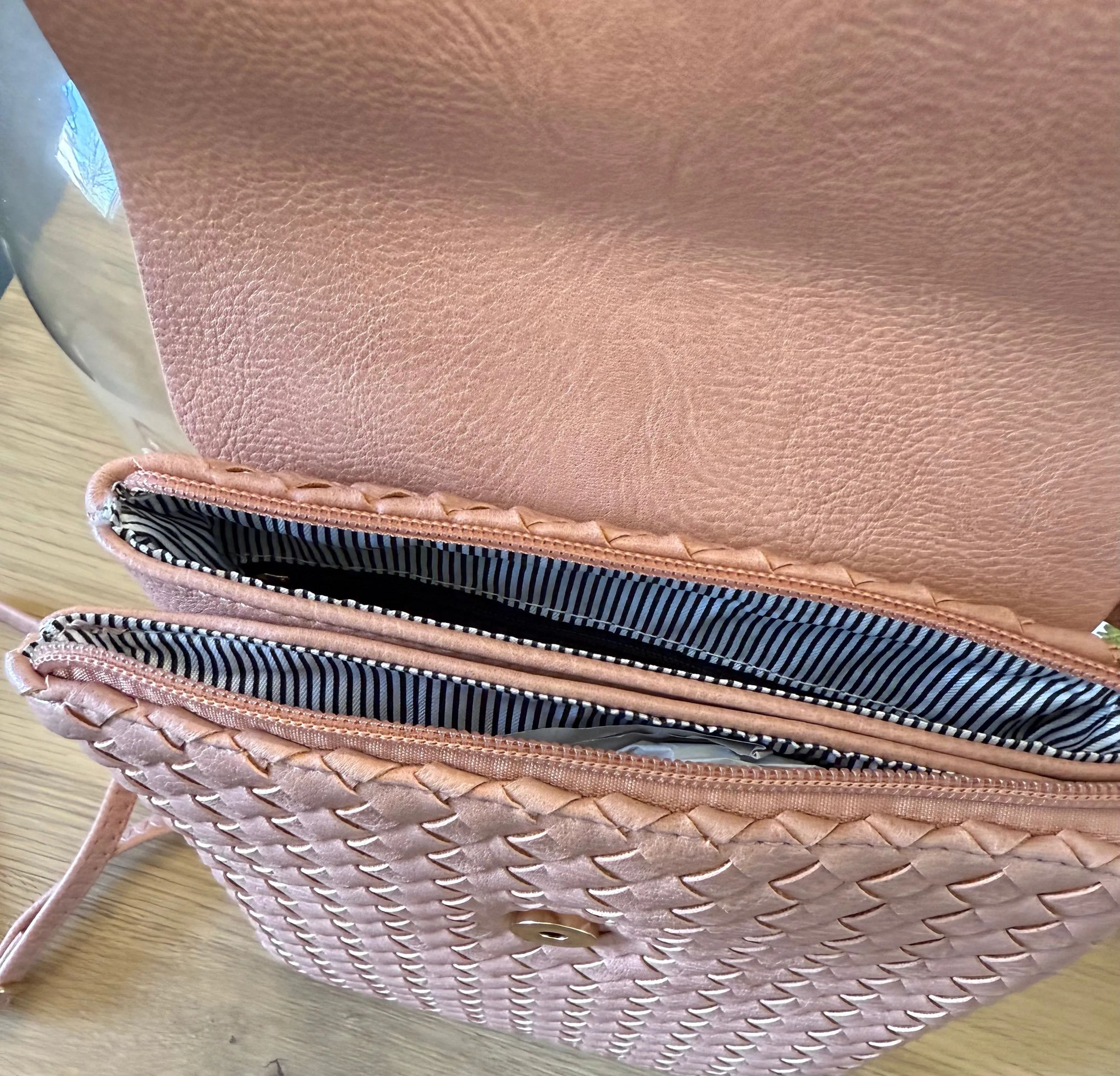 Pink Criss Crossed Design Crossbody Bag