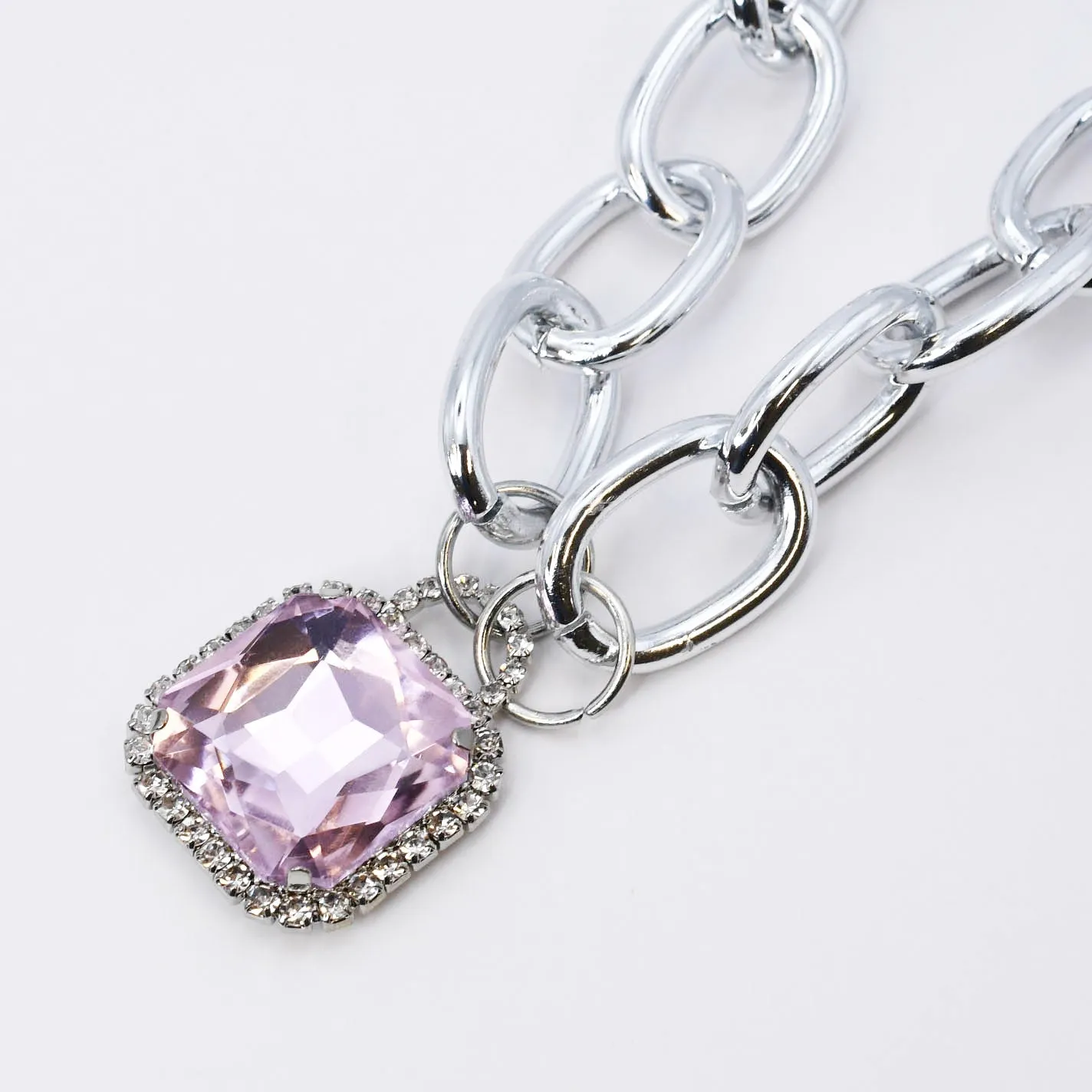 Pink Glamour Chunk Necklace Silver
