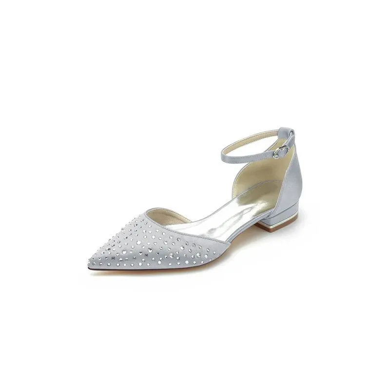 Pointed Toe Beaded Ankle Strap Buckle Kitten Heels