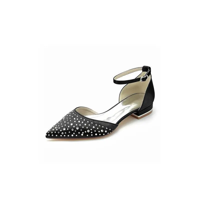 Pointed Toe Beaded Ankle Strap Buckle Kitten Heels