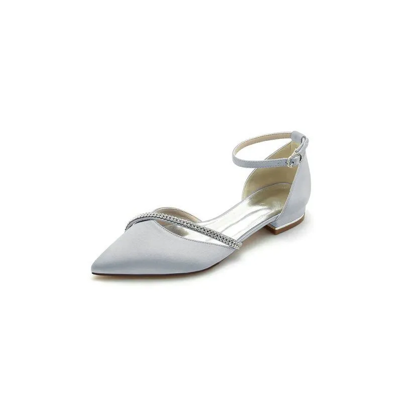 Pointed Toe Beaded Ankle Strap Kitten Heels