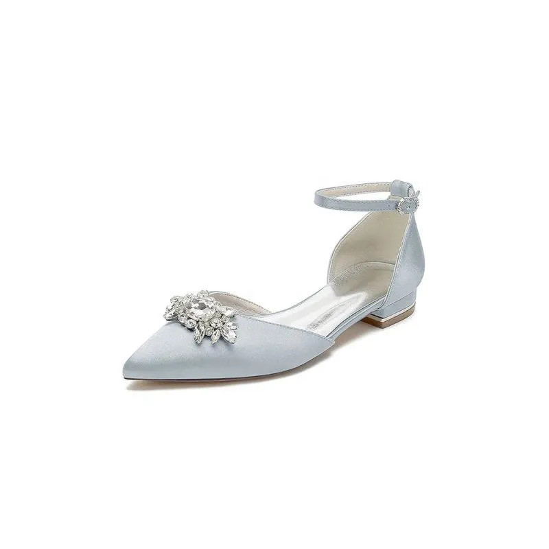 Pointed Toe Rhinestone Ankle Strap Kitten Heels
