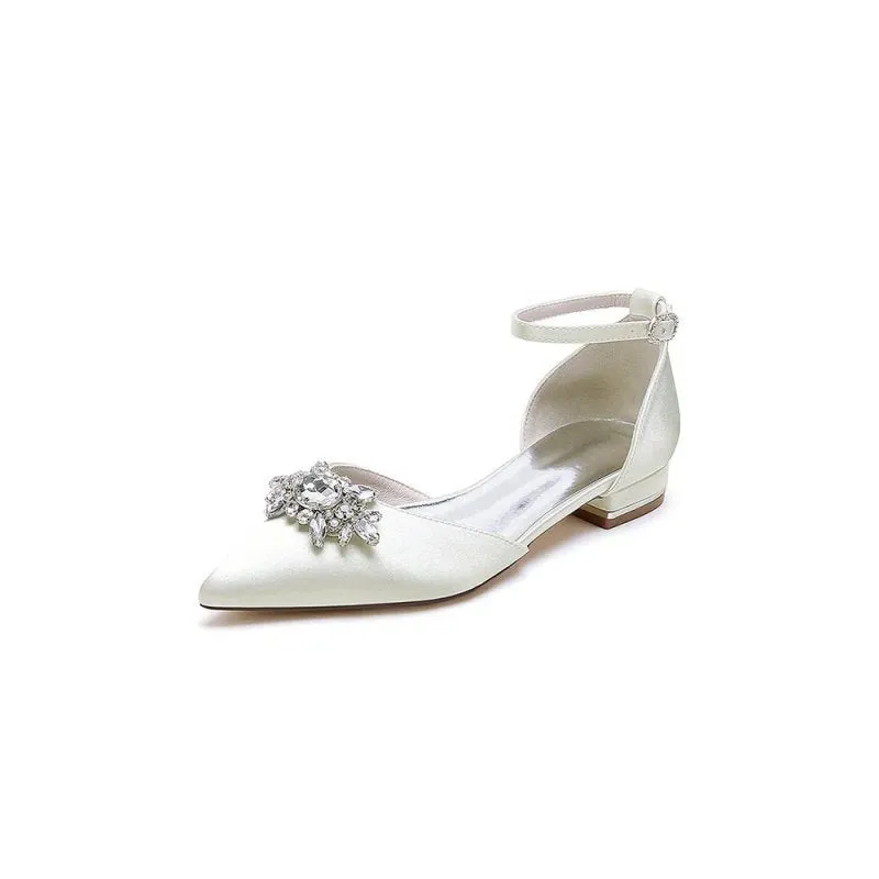 Pointed Toe Rhinestone Ankle Strap Kitten Heels