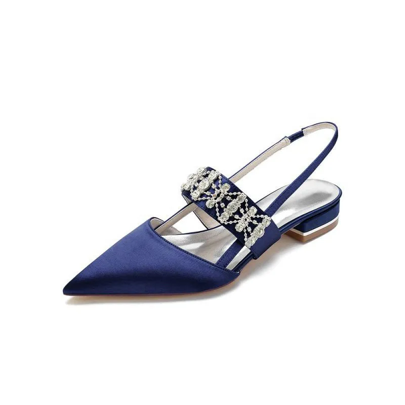 Pointed Toe Rhinestone Beaded Kitten Heels