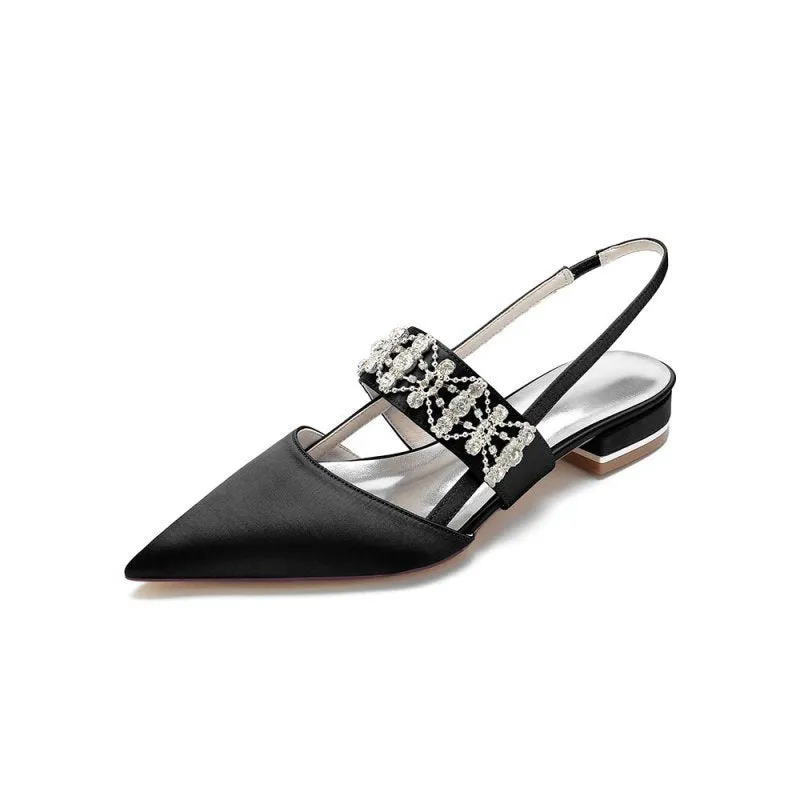 Pointed Toe Rhinestone Beaded Kitten Heels