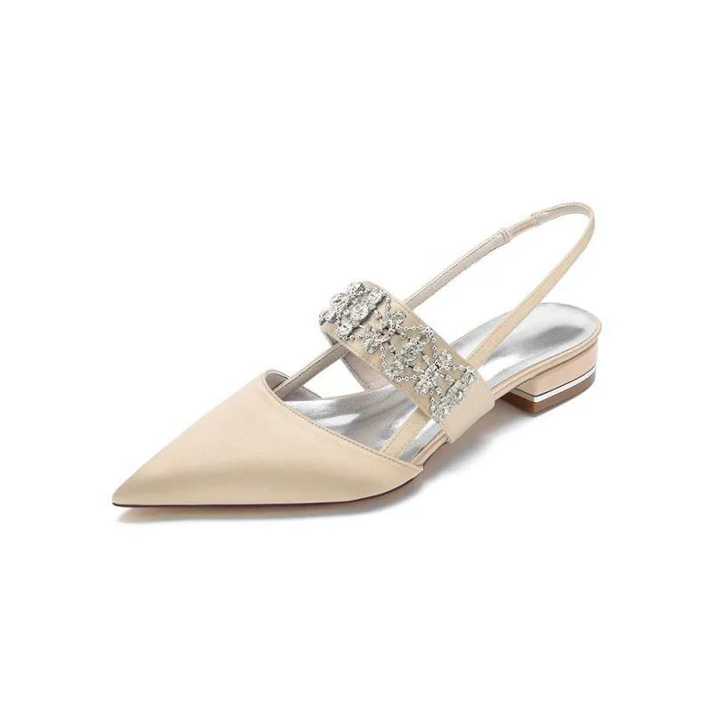 Pointed Toe Rhinestone Beaded Kitten Heels
