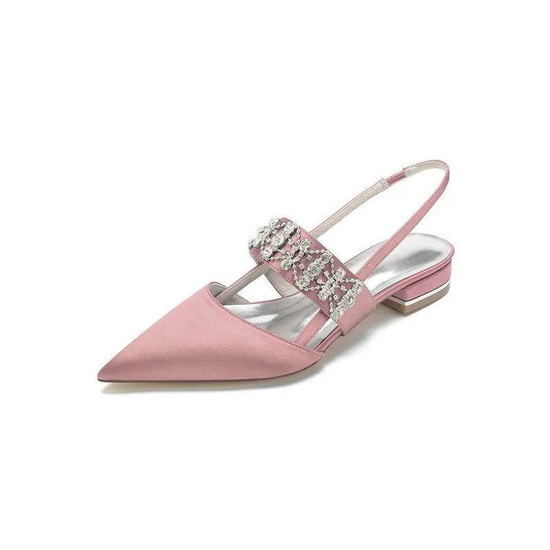 Pointed Toe Rhinestone Beaded Kitten Heels