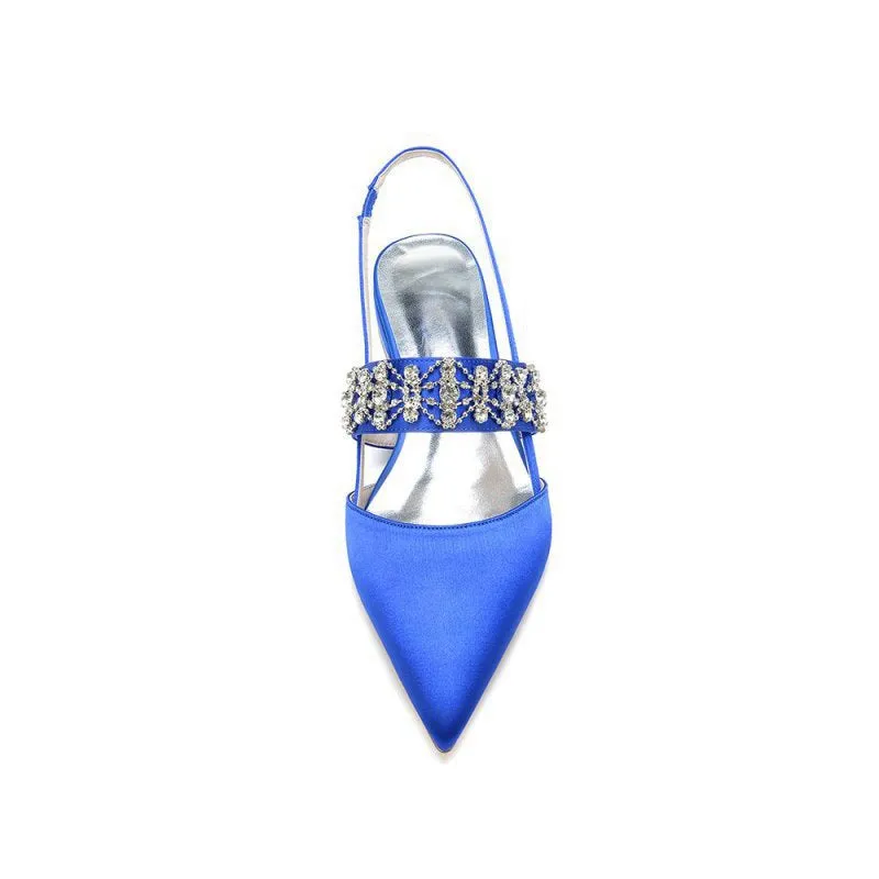 Pointed Toe Rhinestone Beaded Kitten Heels