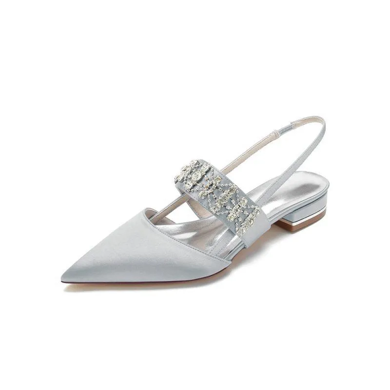 Pointed Toe Rhinestone Beaded Kitten Heels
