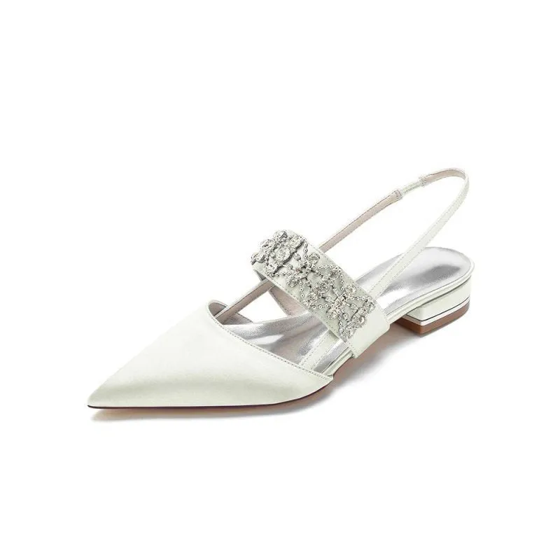 Pointed Toe Rhinestone Beaded Kitten Heels