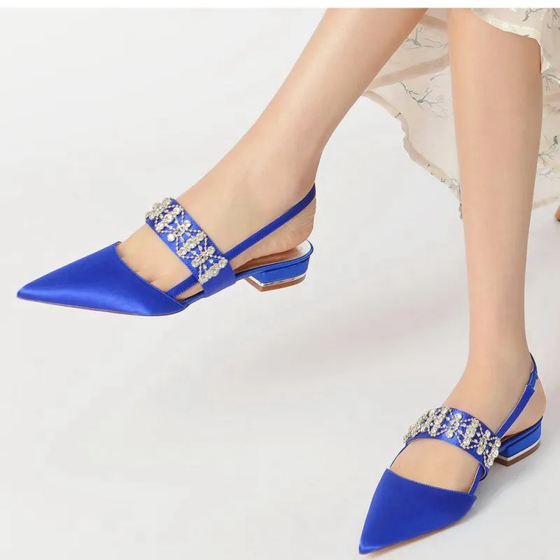 Pointed Toe Rhinestone Beaded Kitten Heels