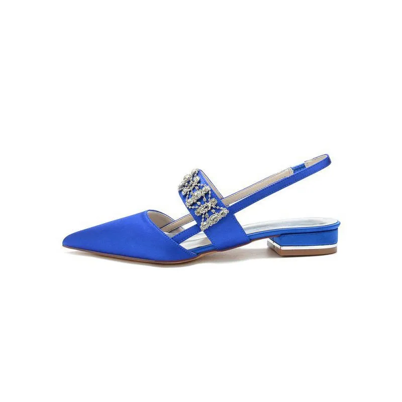 Pointed Toe Rhinestone Beaded Kitten Heels