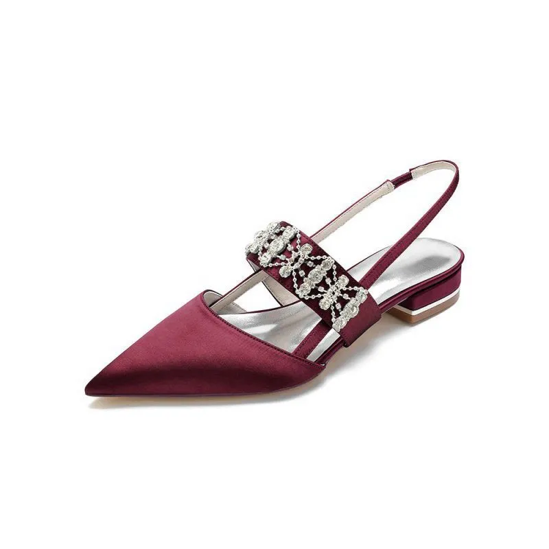 Pointed Toe Rhinestone Beaded Kitten Heels