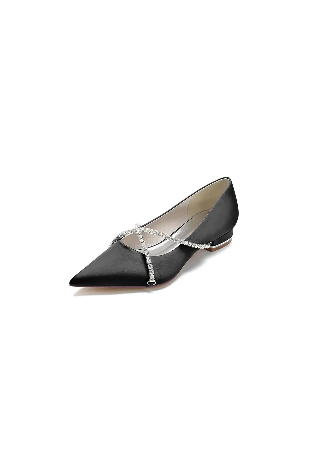 Pointed Toe Rhinestone Strap Kitten Heels
