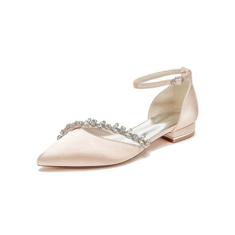 Pretty Rhinestone Pointed Toe Ankle Strap Kitten Heels