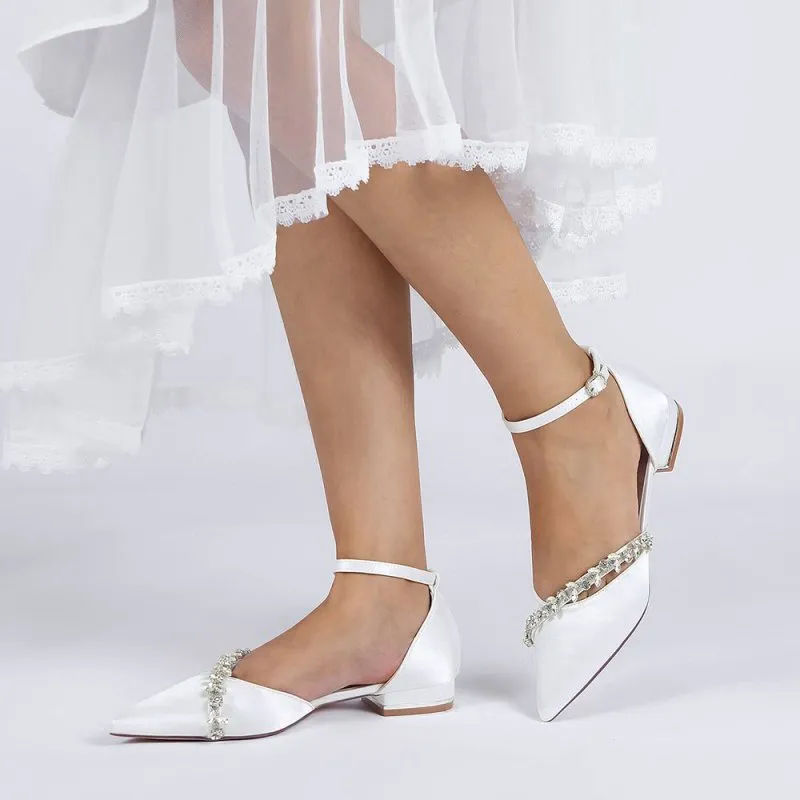 Pretty Rhinestone Pointed Toe Ankle Strap Kitten Heels
