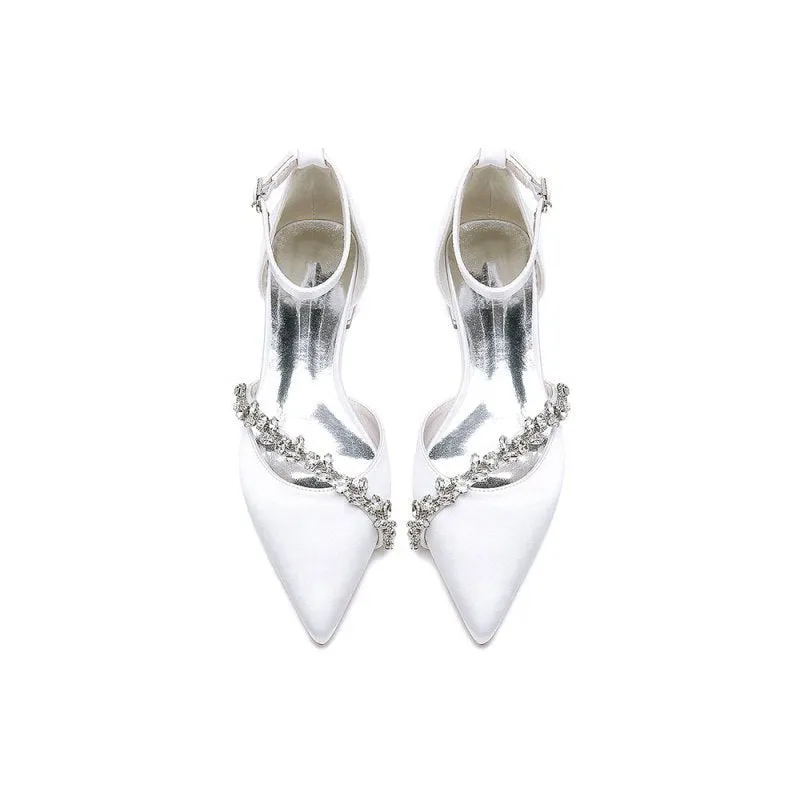 Pretty Rhinestone Pointed Toe Ankle Strap Kitten Heels