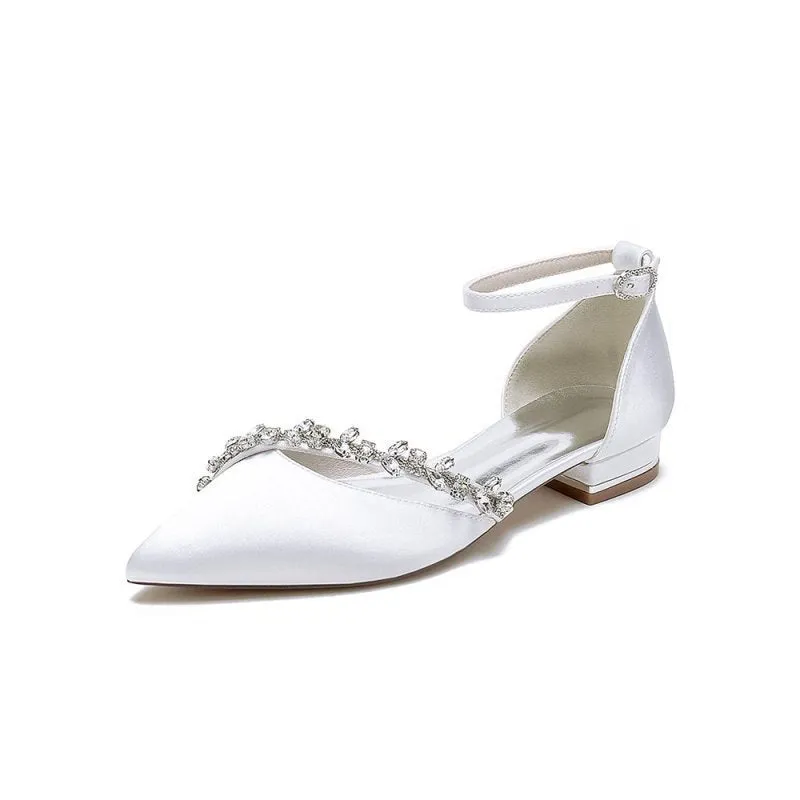 Pretty Rhinestone Pointed Toe Ankle Strap Kitten Heels