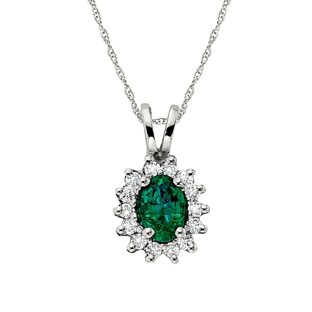 'Princess Di' Style Emerald and Diamond Halo Ring