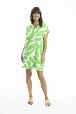 Print Linen Dress Shift cap slv
