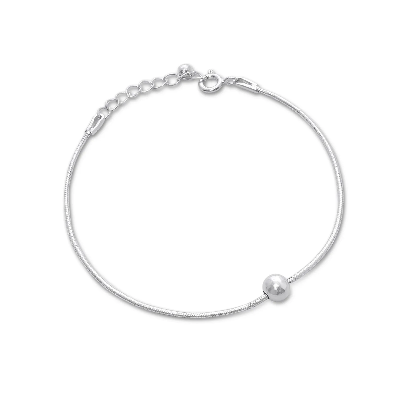 Pure Silver Bracelets - Spring Chain Model With Silver Bead