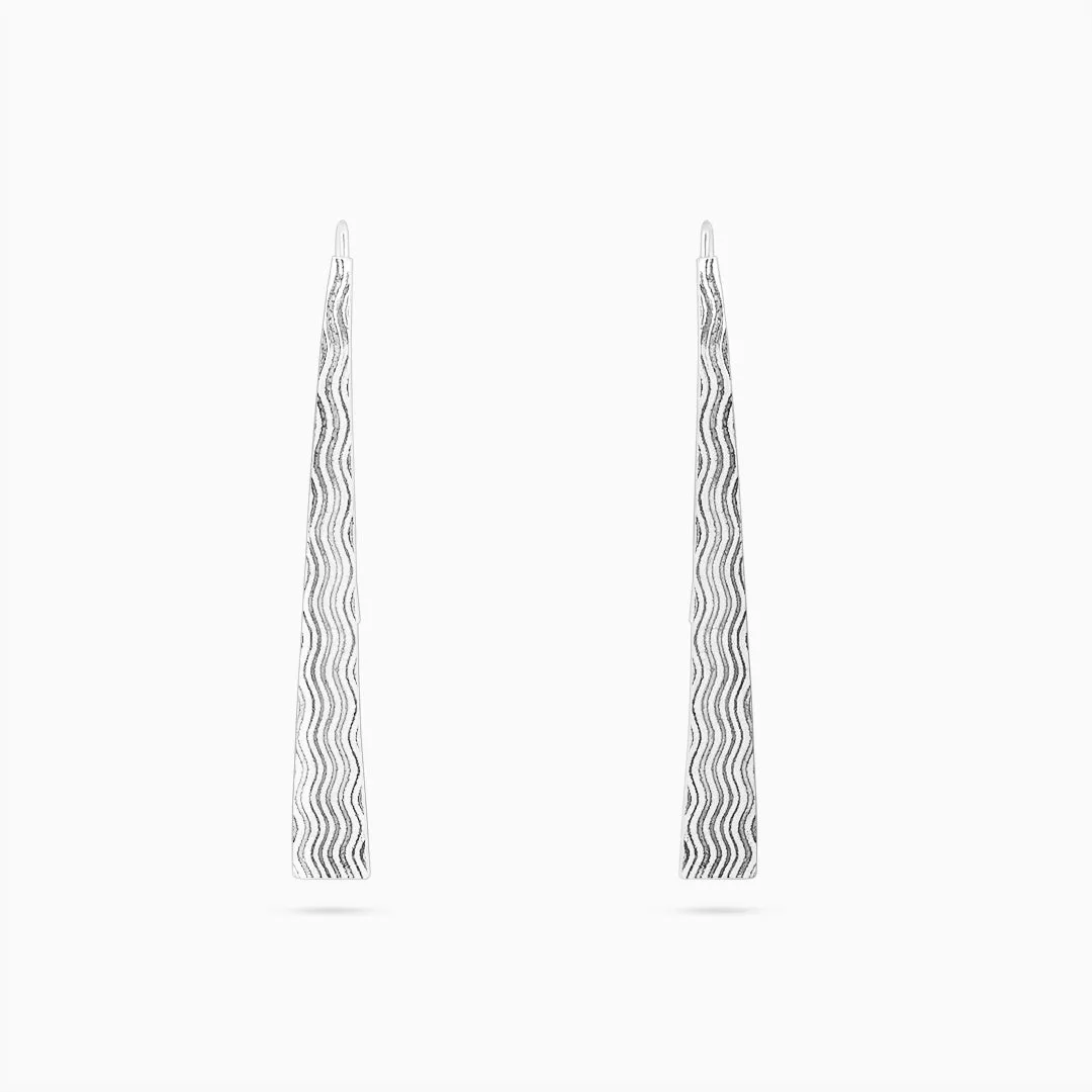 Pure Silver Earrings - Long Wavy Pattern