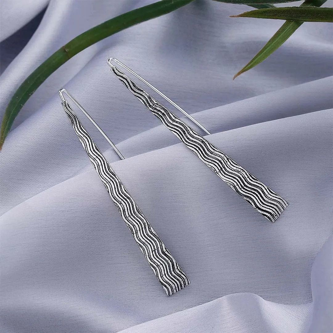 Pure Silver Earrings - Long Wavy Pattern