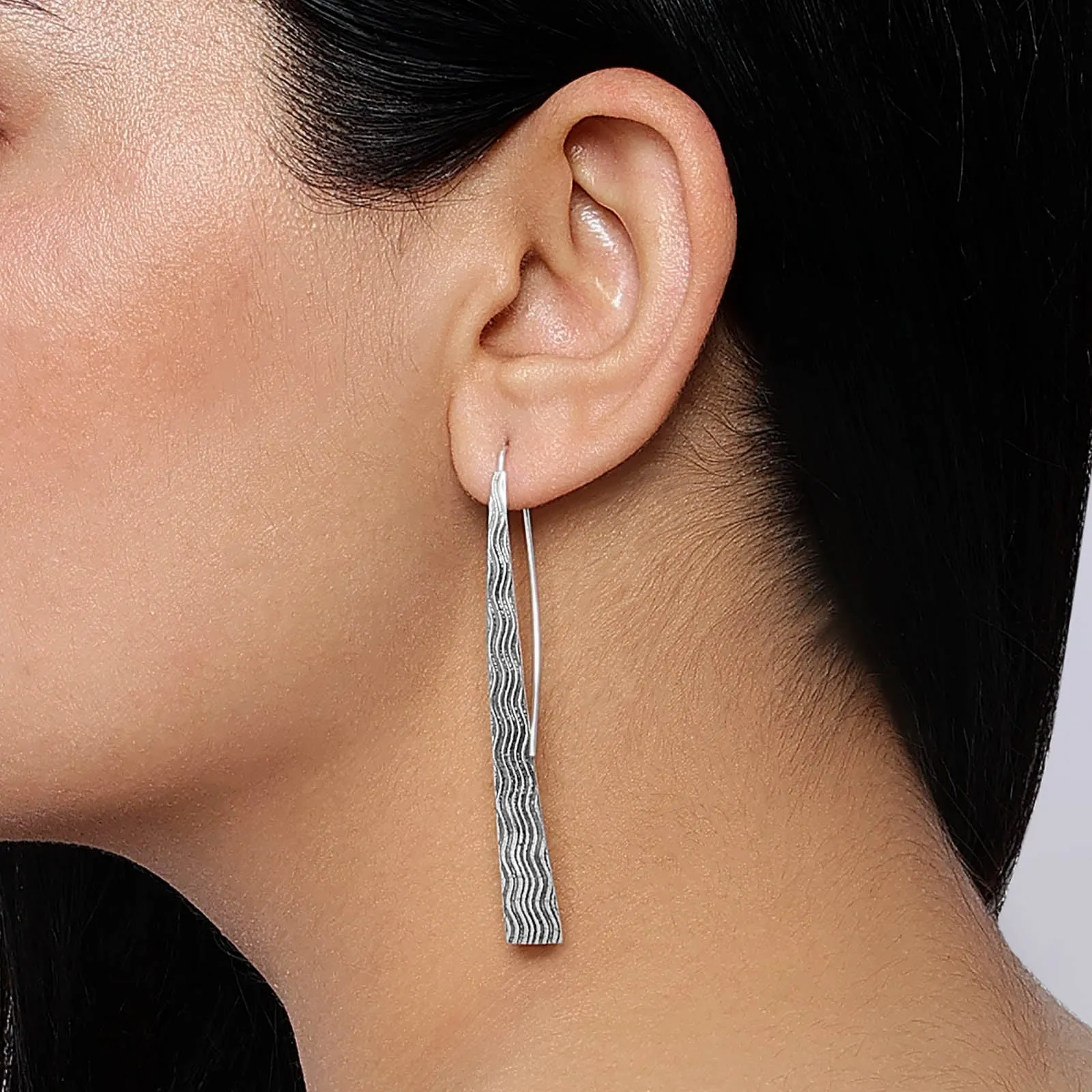 Pure Silver Earrings - Long Wavy Pattern