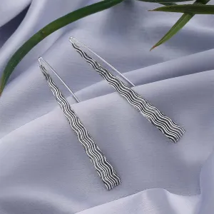 Pure Silver Earrings - Long Wavy Pattern