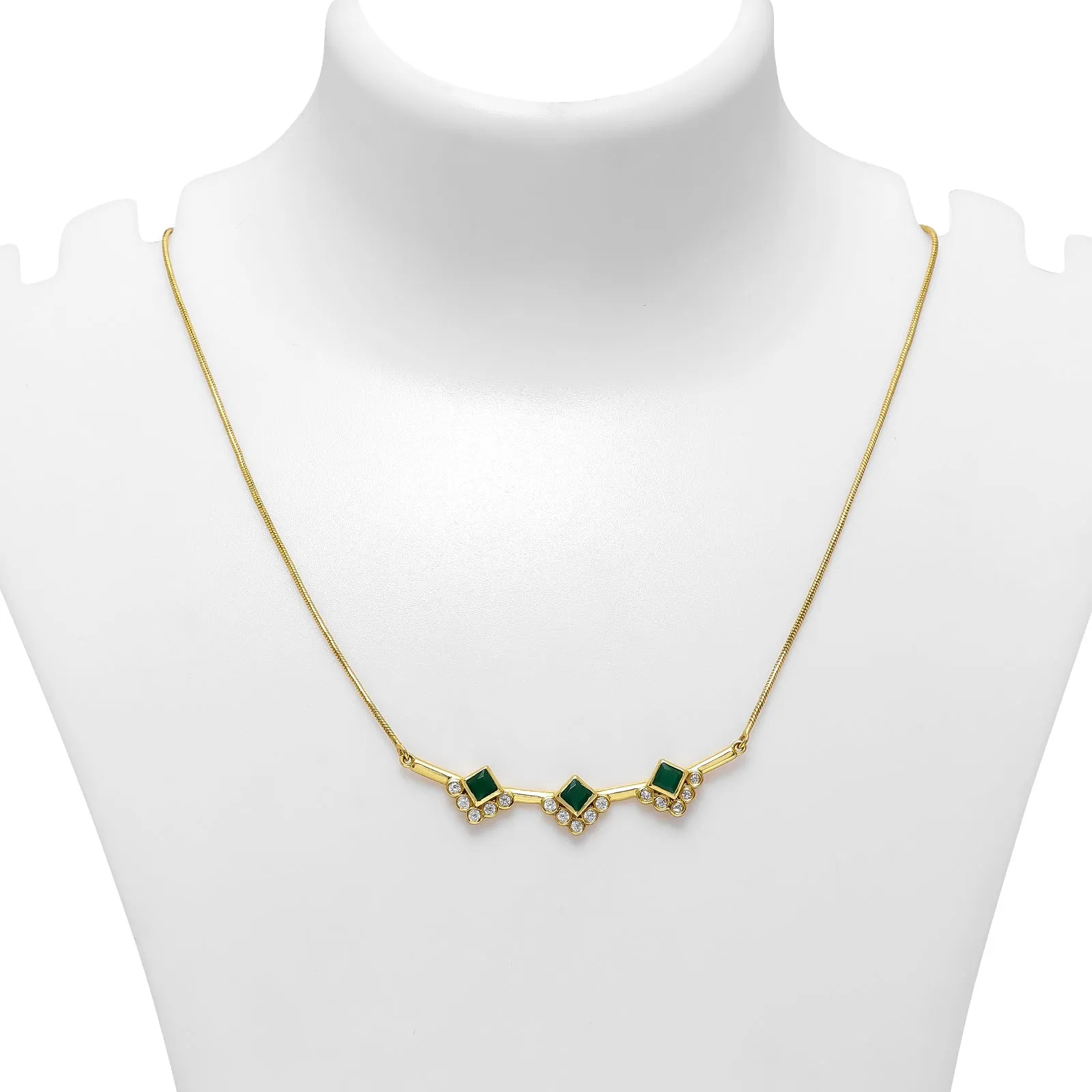 Pure Silver Necklace - Golden Emerald Trio Chain