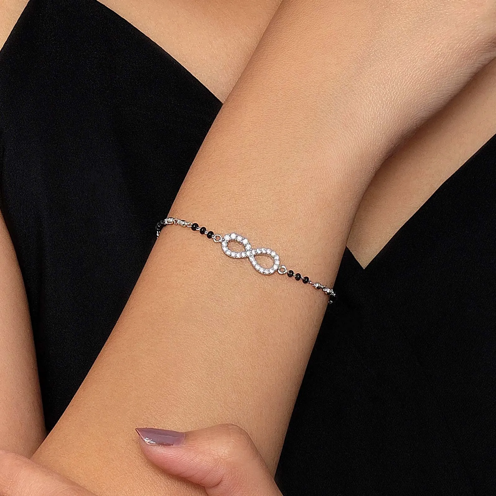 Pure Sterling Silver Infinity Knot Design Hand Mangalsutra Bracelet