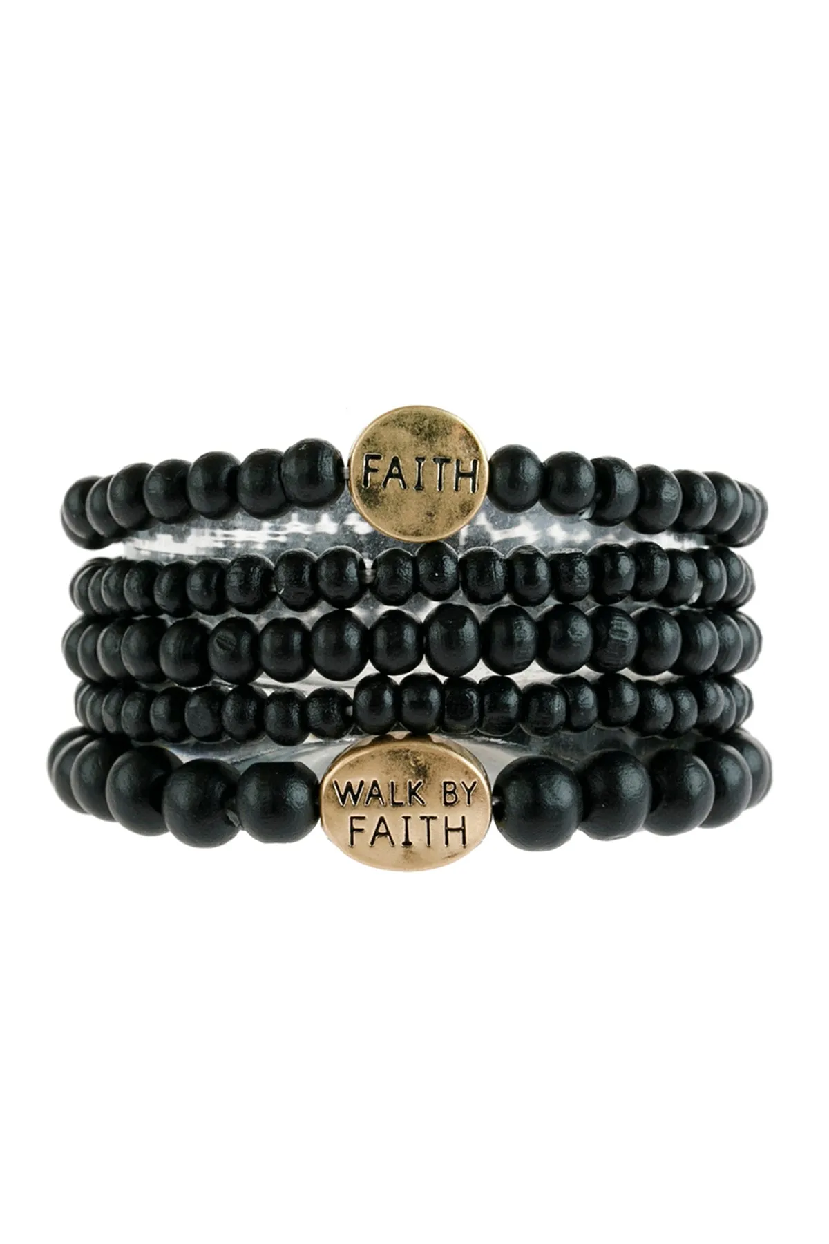 "FAITH" WOOD STACKABLE BEADED BRACELET