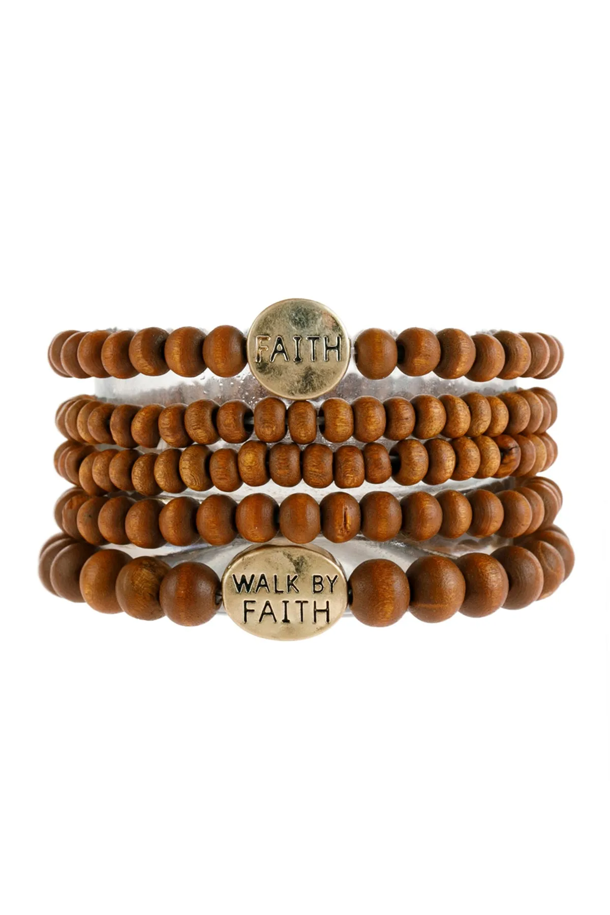 "FAITH" WOOD STACKABLE BEADED BRACELET