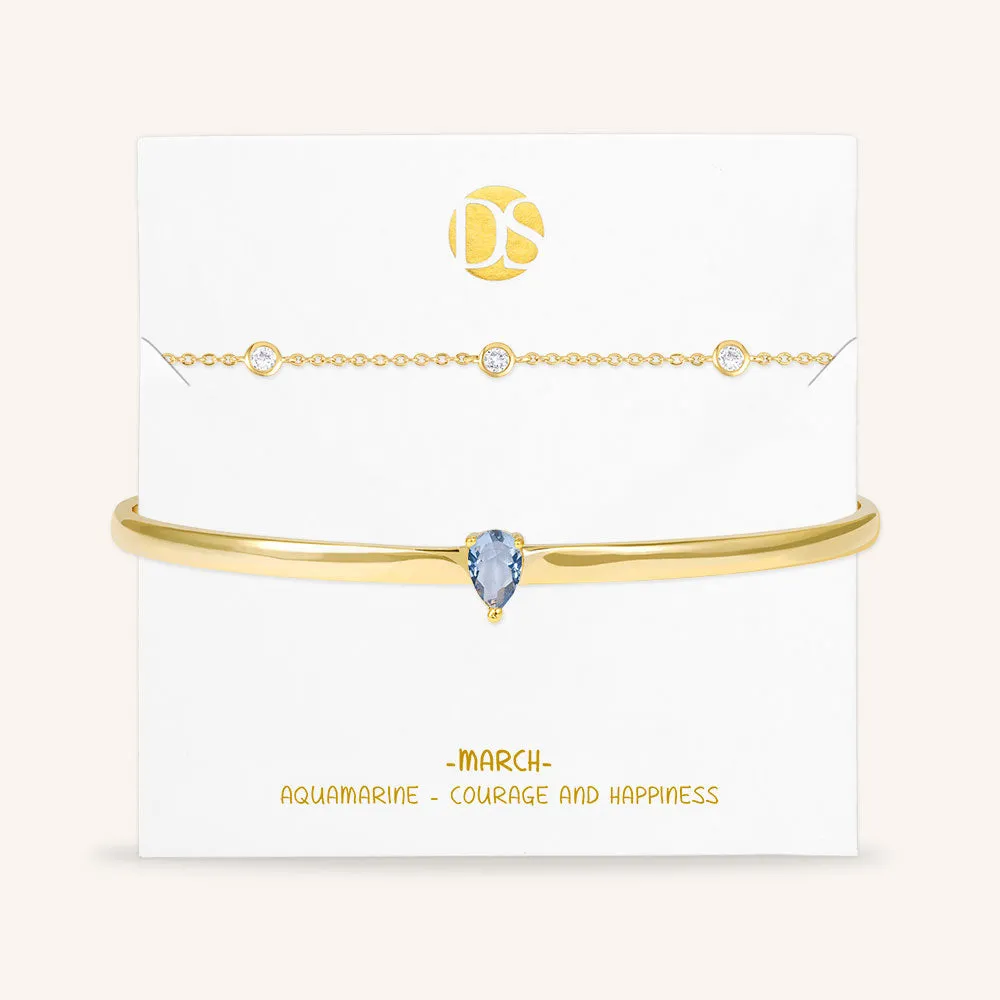"Keepsakes" Set of Two Pear Cut Birthstone Cuff & Station Layering Bracelets