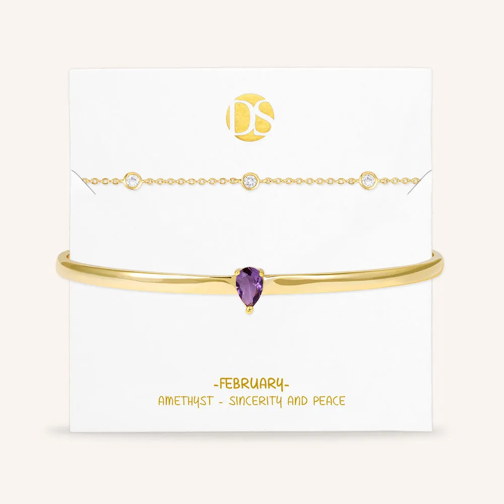 "Keepsakes" Set of Two Pear Cut Birthstone Cuff & Station Layering Bracelets