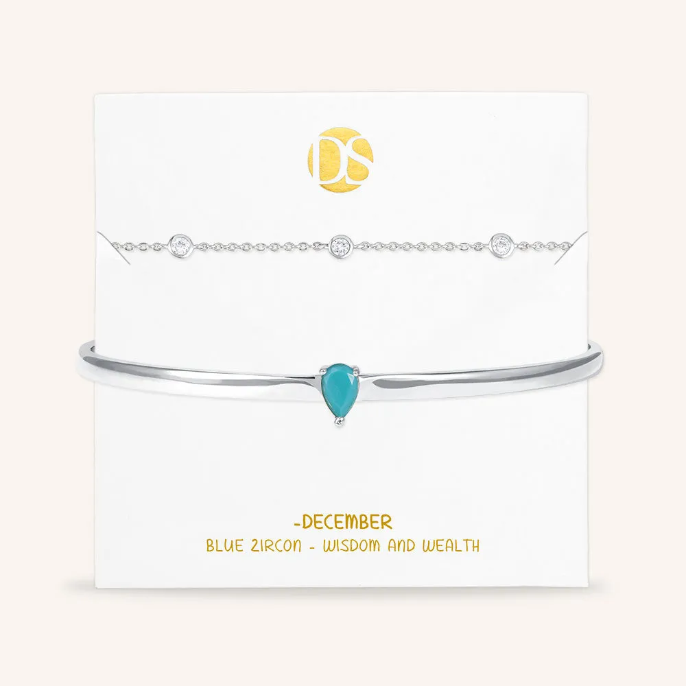 "Keepsakes" Set of Two Pear Cut Birthstone Cuff & Station Layering Bracelets